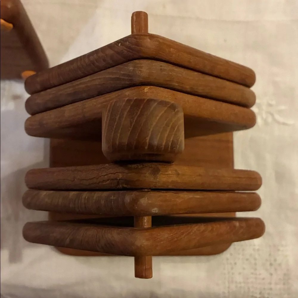 Goodwood Coasters Teakwood Set/6 W/ Organizer + Napkin Holder Set 3 Collectibles